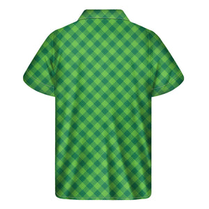 Green St. Patrick's Day Plaid Print Men's Short Sleeve Shirt