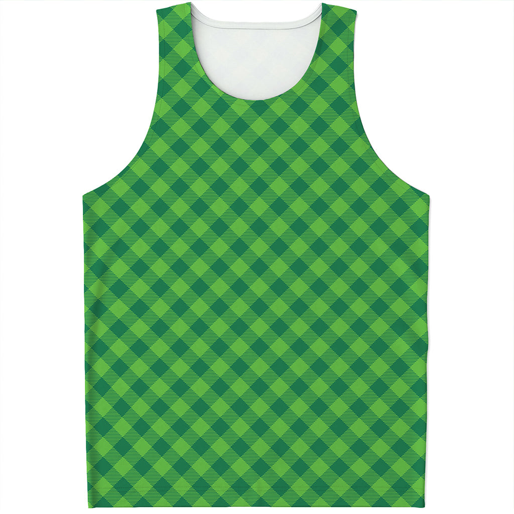 Green St. Patrick's Day Plaid Print Men's Tank Top