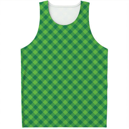 Green St. Patrick's Day Plaid Print Men's Tank Top