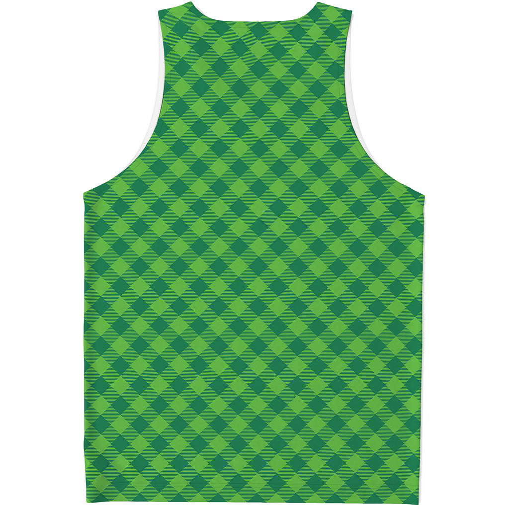 Green St. Patrick's Day Plaid Print Men's Tank Top