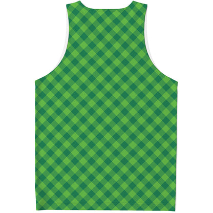 Green St. Patrick's Day Plaid Print Men's Tank Top