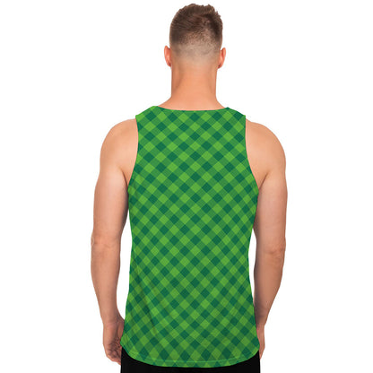 Green St. Patrick's Day Plaid Print Men's Tank Top