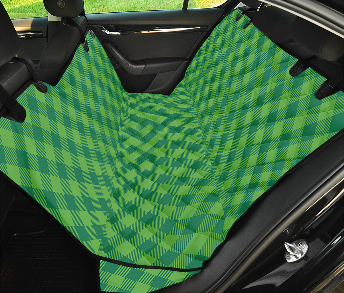 Green St. Patrick's Day Plaid Print Pet Car Back Seat Cover