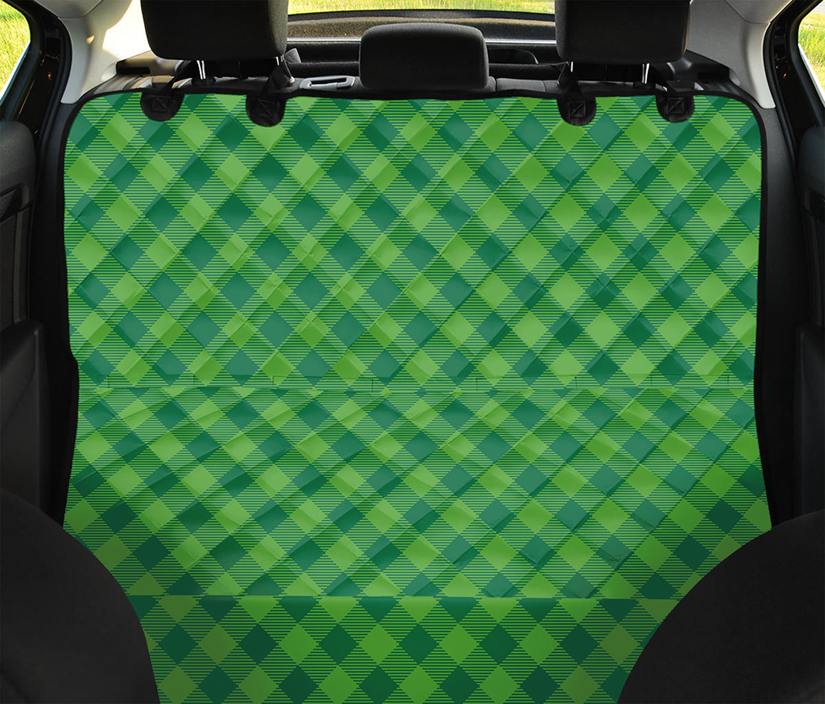 Green St. Patrick's Day Plaid Print Pet Car Back Seat Cover