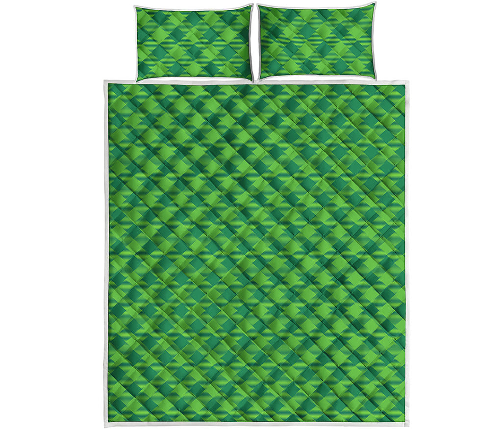 Green St. Patrick's Day Plaid Print Quilt Bed Set