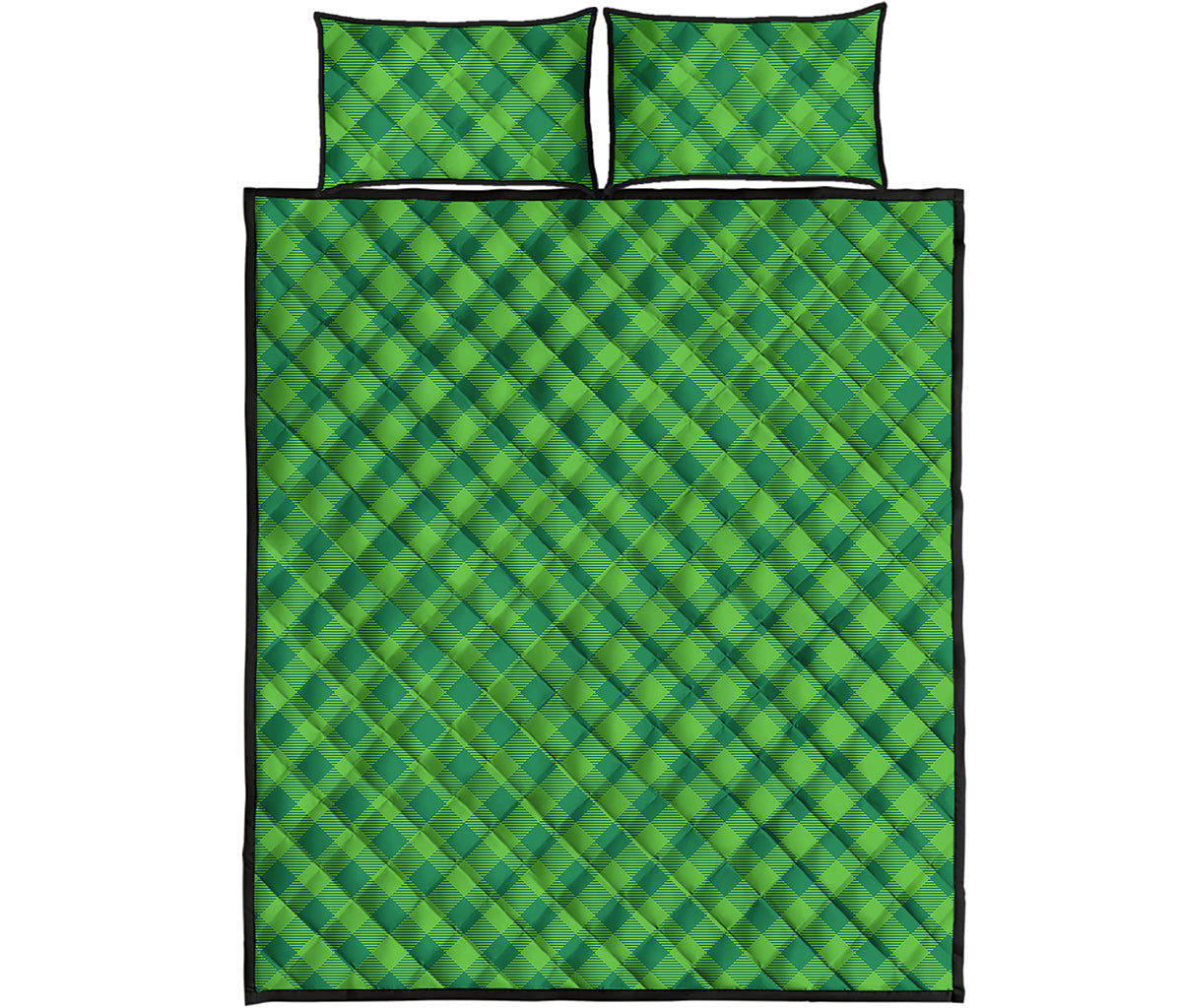 Green St. Patrick's Day Plaid Print Quilt Bed Set