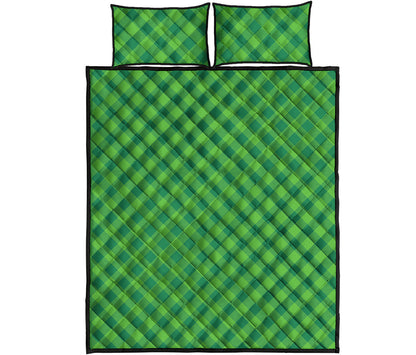 Green St. Patrick's Day Plaid Print Quilt Bed Set