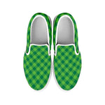 Green St. Patrick's Day Plaid Print White Slip On Shoes