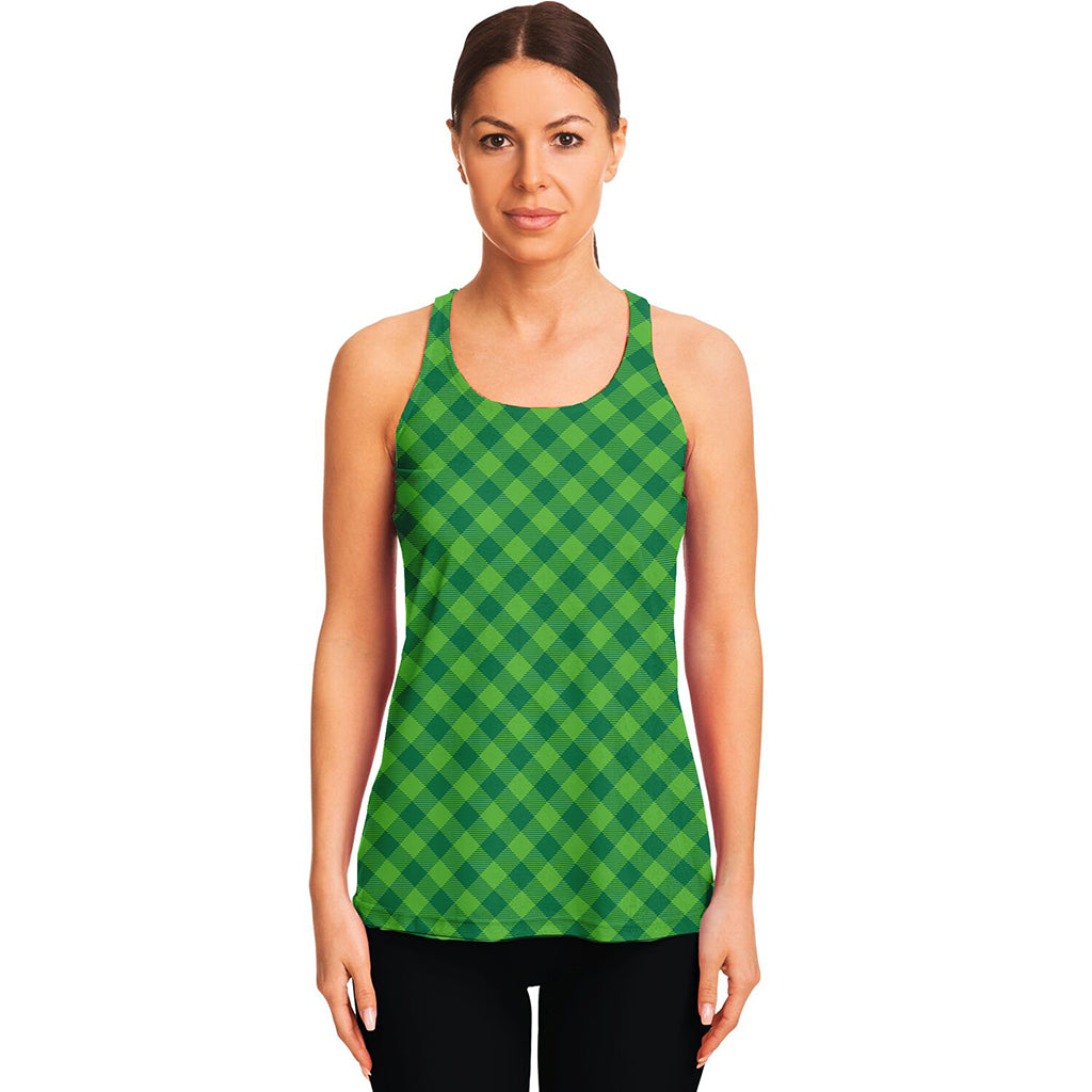 Green St. Patrick's Day Plaid Print Women's Racerback Tank Top