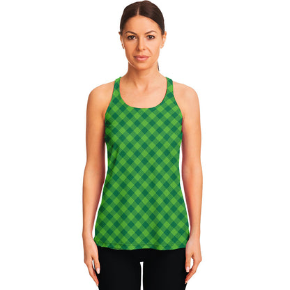 Green St. Patrick's Day Plaid Print Women's Racerback Tank Top