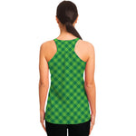 Green St. Patrick's Day Plaid Print Women's Racerback Tank Top
