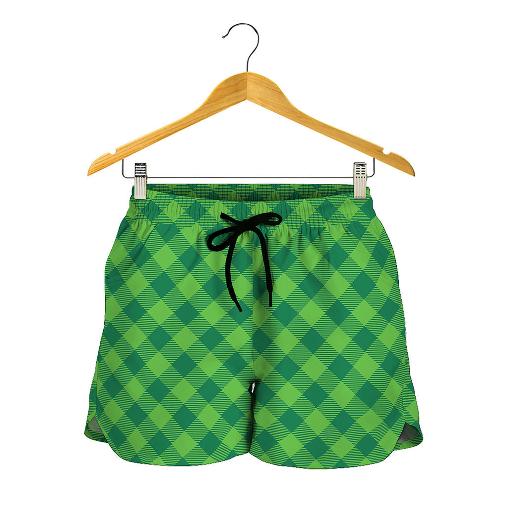 Green St. Patrick's Day Plaid Print Women's Shorts