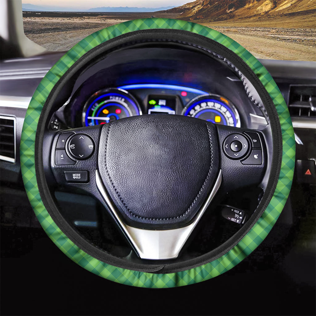 Green St. Patrick's Day Plaid Print Car Steering Wheel Cover