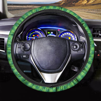 Green St. Patrick's Day Plaid Print Car Steering Wheel Cover