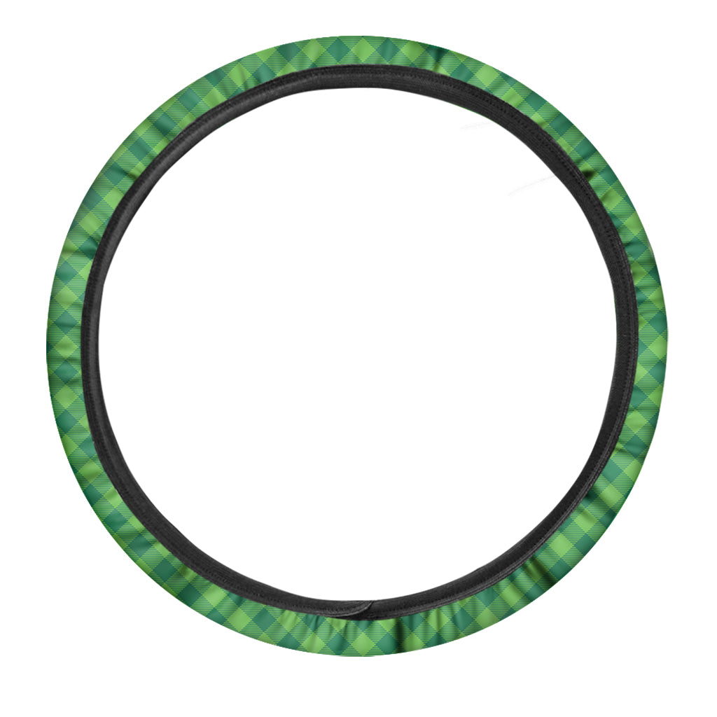 Green St. Patrick's Day Plaid Print Car Steering Wheel Cover