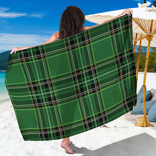 Green Stewart Tartan Pattern Print Beach Sarong Wrap