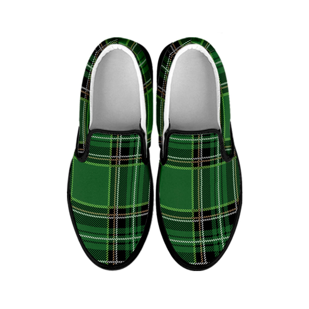 Green Stewart Tartan Pattern Print Black Slip On Shoes