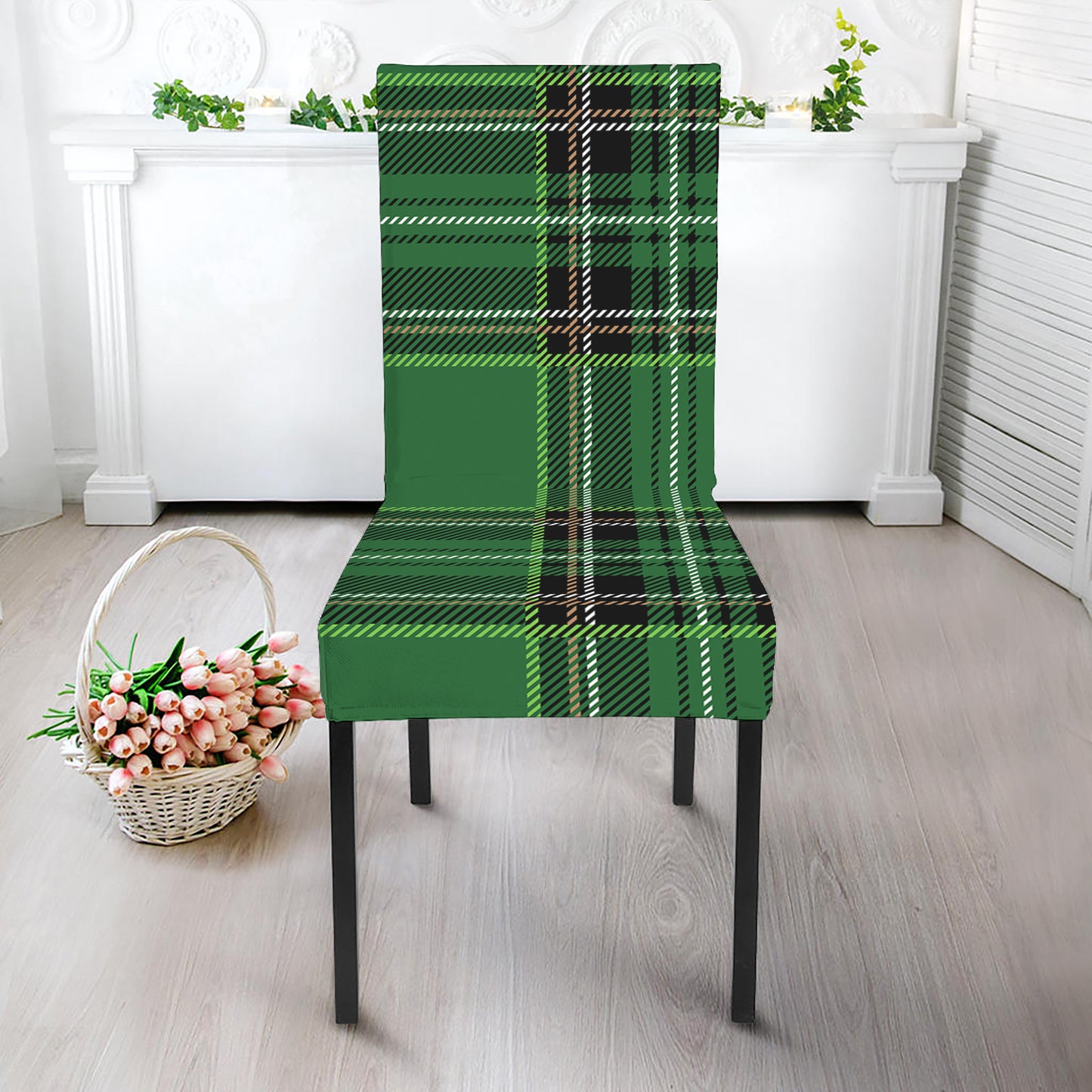 Green Stewart Tartan Pattern Print Dining Chair Slipcover