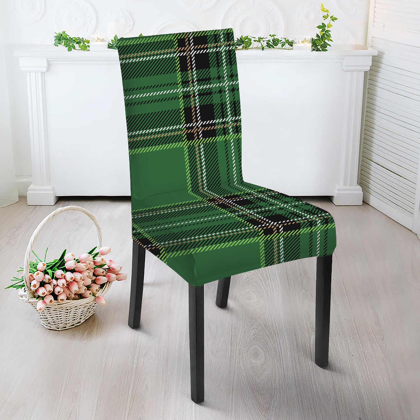 Green Stewart Tartan Pattern Print Dining Chair Slipcover
