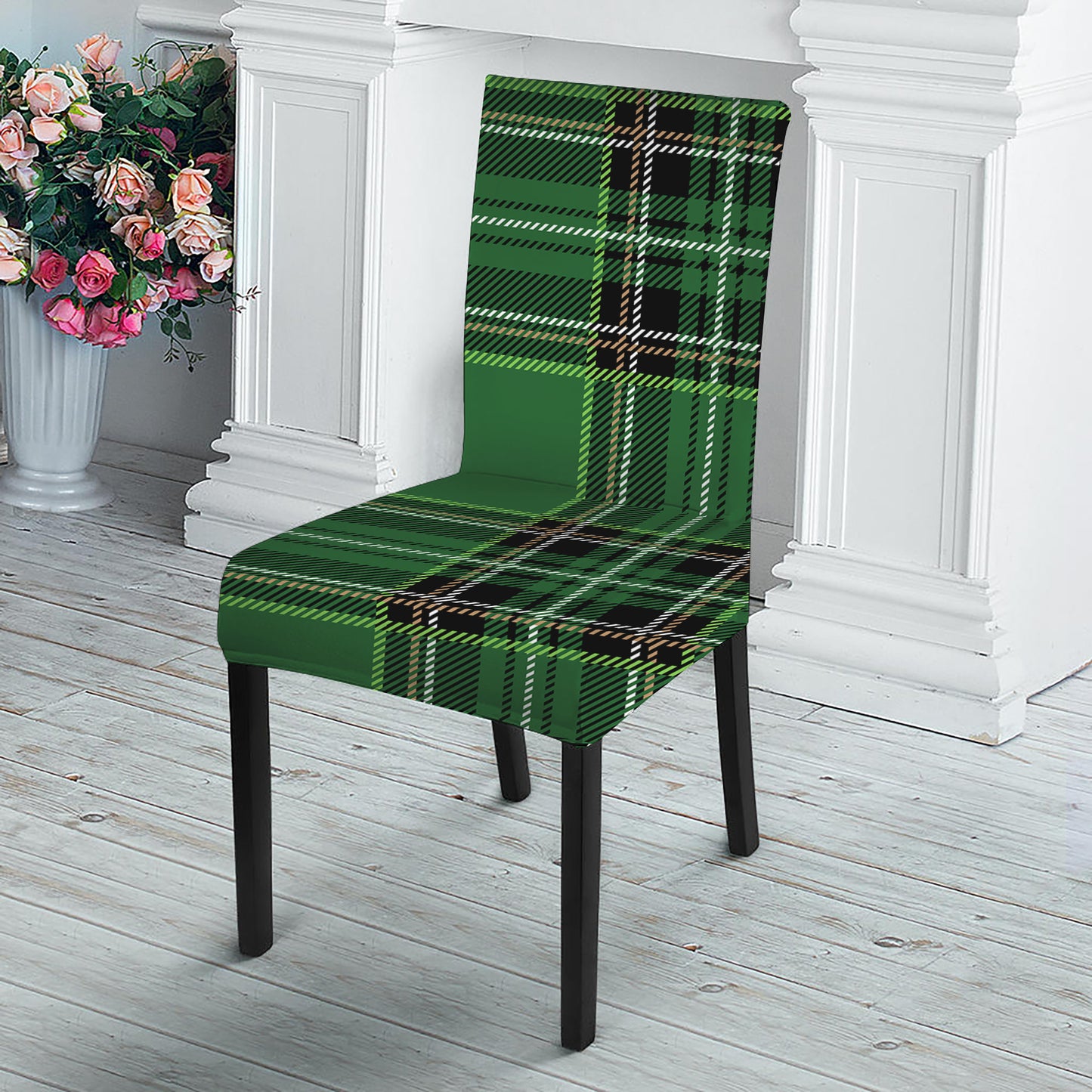 Green Stewart Tartan Pattern Print Dining Chair Slipcover