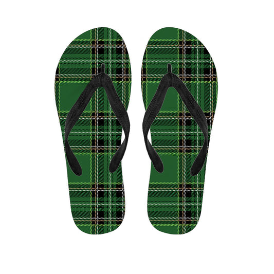 Green Stewart Tartan Pattern Print Flip Flops