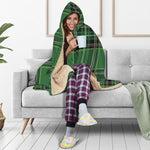 Green Stewart Tartan Pattern Print Hooded Blanket