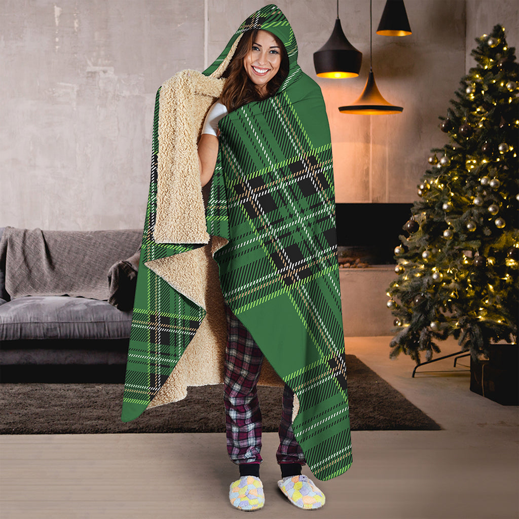 Green Stewart Tartan Pattern Print Hooded Blanket
