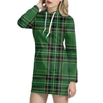 Green Stewart Tartan Pattern Print Hoodie Dress