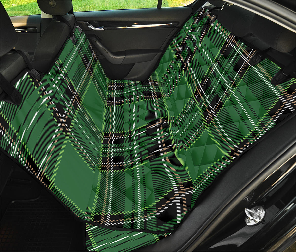 Green Stewart Tartan Pattern Print Pet Car Back Seat Cover