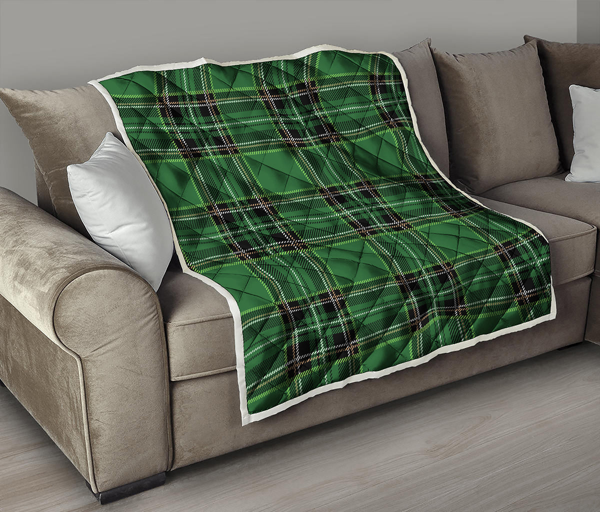 Green Stewart Tartan Pattern Print Quilt