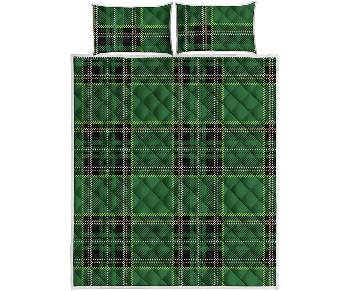 Green Stewart Tartan Pattern Print Quilt Bed Set