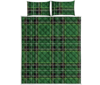 Green Stewart Tartan Pattern Print Quilt Bed Set