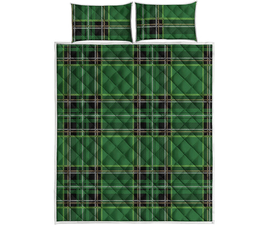Green Stewart Tartan Pattern Print Quilt Bed Set