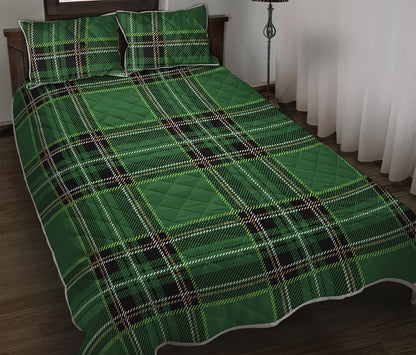 Green Stewart Tartan Pattern Print Quilt Bed Set