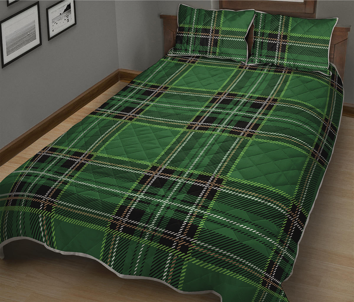 Green Stewart Tartan Pattern Print Quilt Bed Set