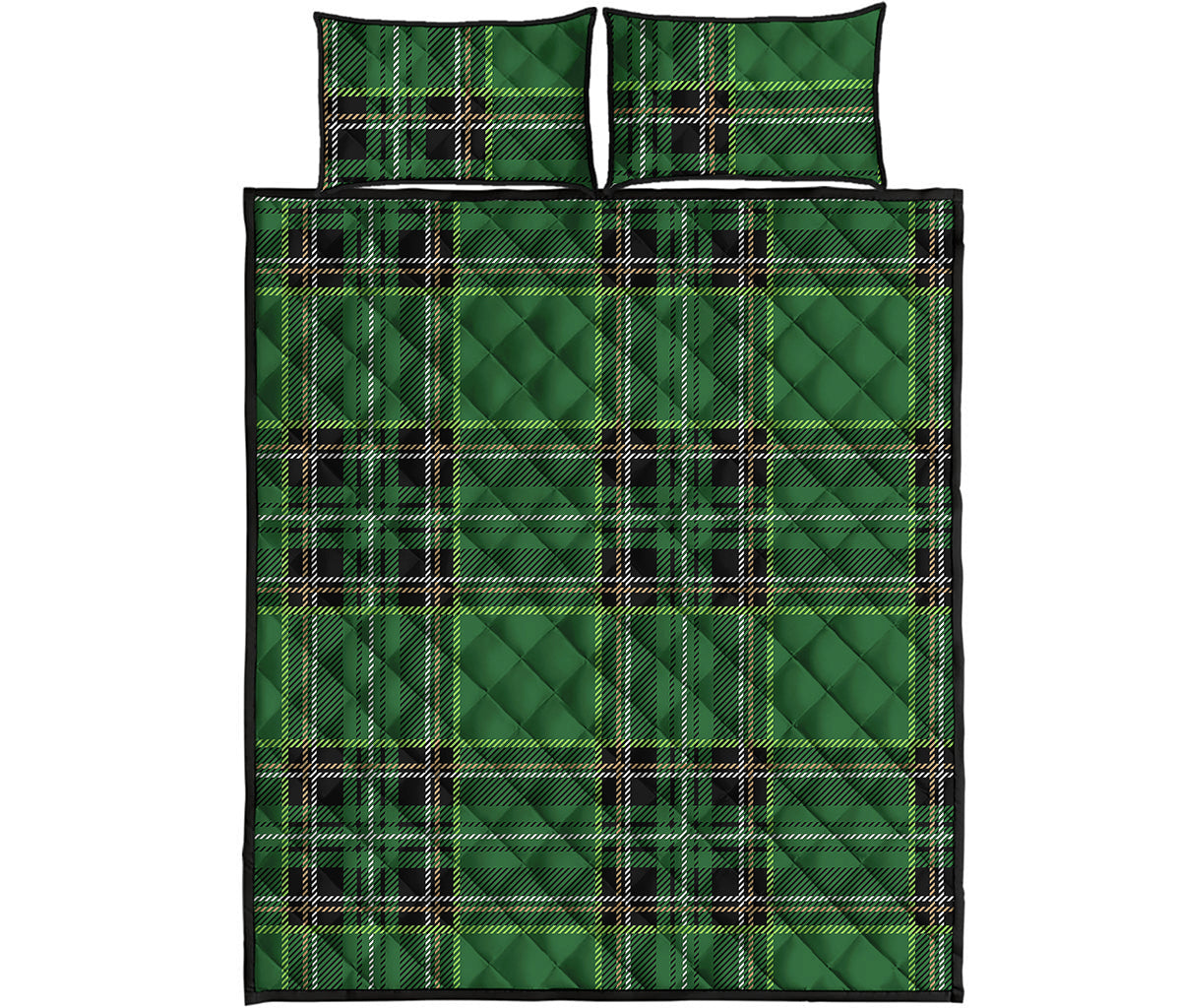 Green Stewart Tartan Pattern Print Quilt Bed Set