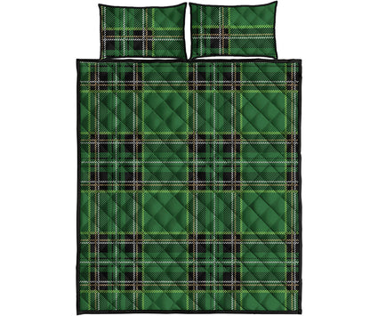 Green Stewart Tartan Pattern Print Quilt Bed Set
