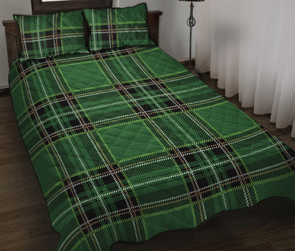 Green Stewart Tartan Pattern Print Quilt Bed Set
