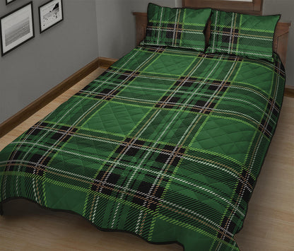 Green Stewart Tartan Pattern Print Quilt Bed Set