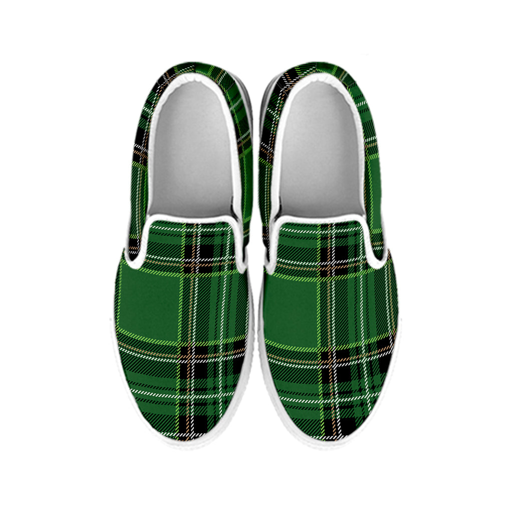 Green Stewart Tartan Pattern Print White Slip On Shoes