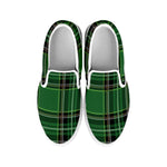 Green Stewart Tartan Pattern Print White Slip On Shoes