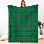 Green Stewart Tartan Print Blanket