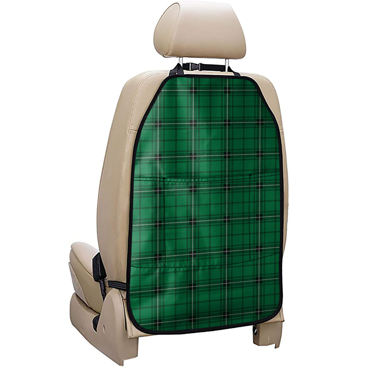 Green Stewart Tartan Print Car Seat Organizers