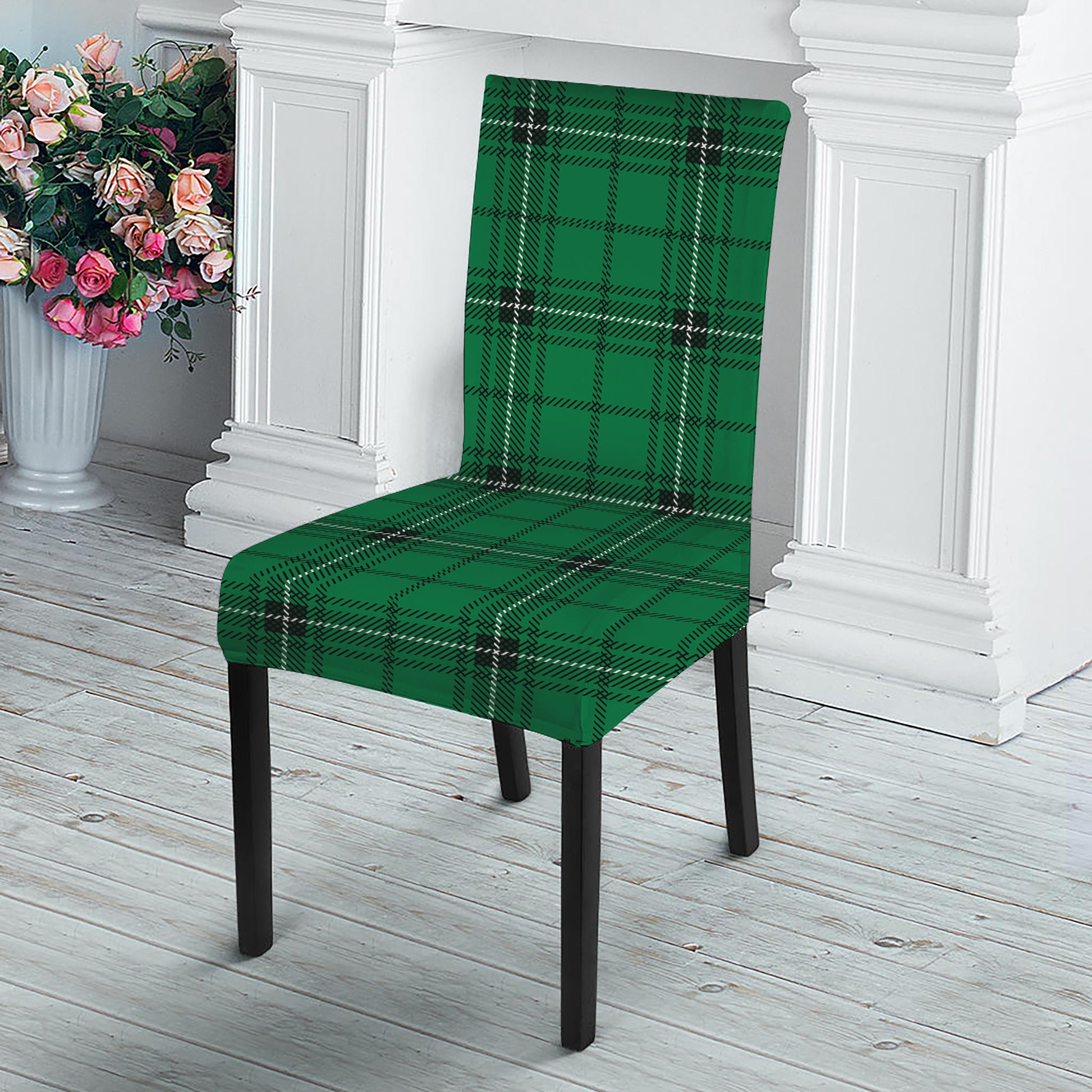 Green Stewart Tartan Print Dining Chair Slipcover