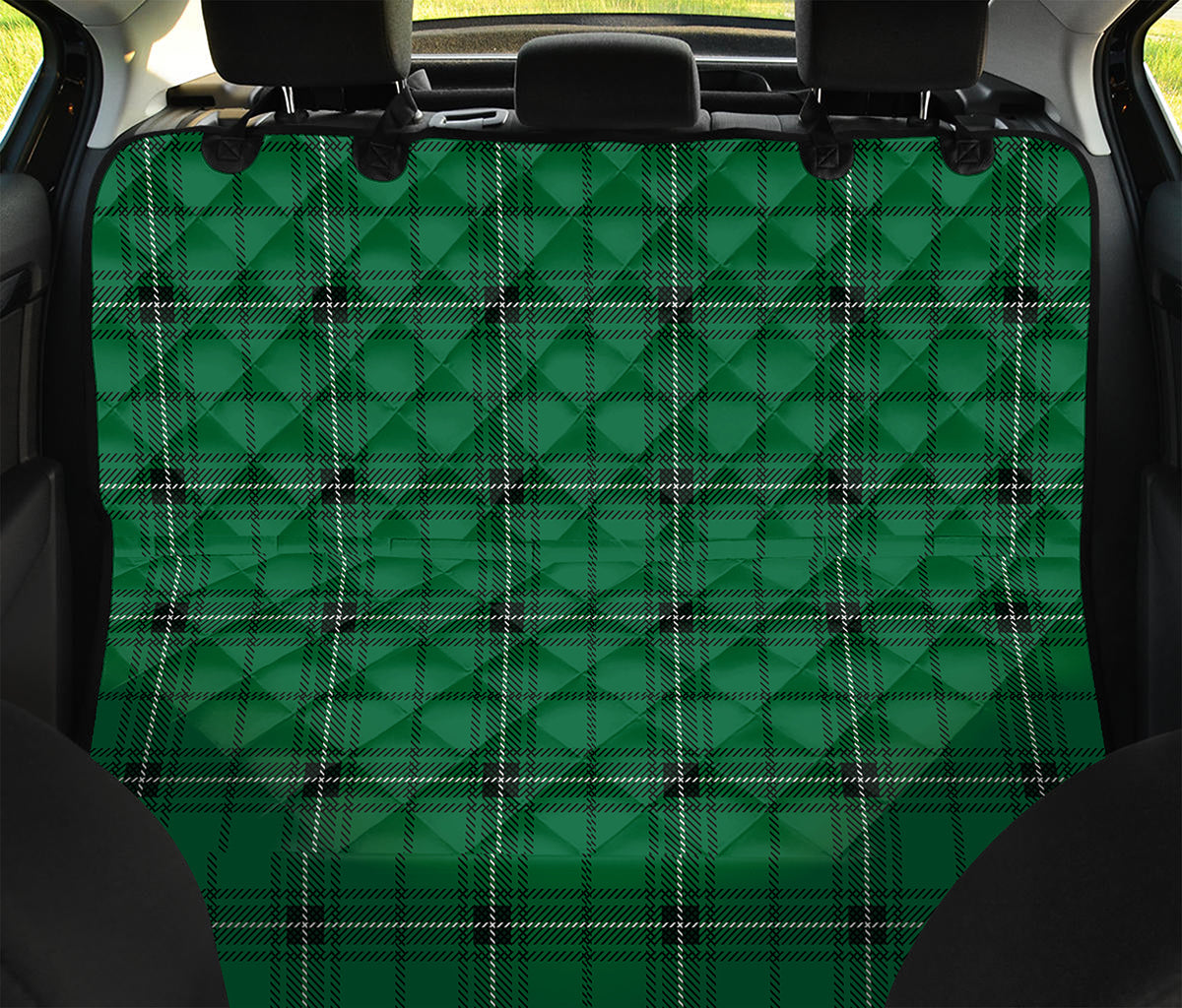 Green Stewart Tartan Print Pet Car Back Seat Cover