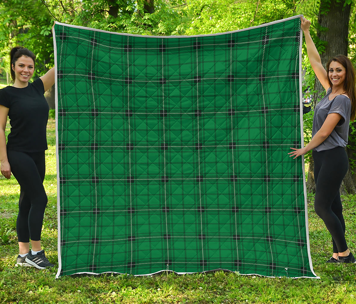 Green Stewart Tartan Print Quilt