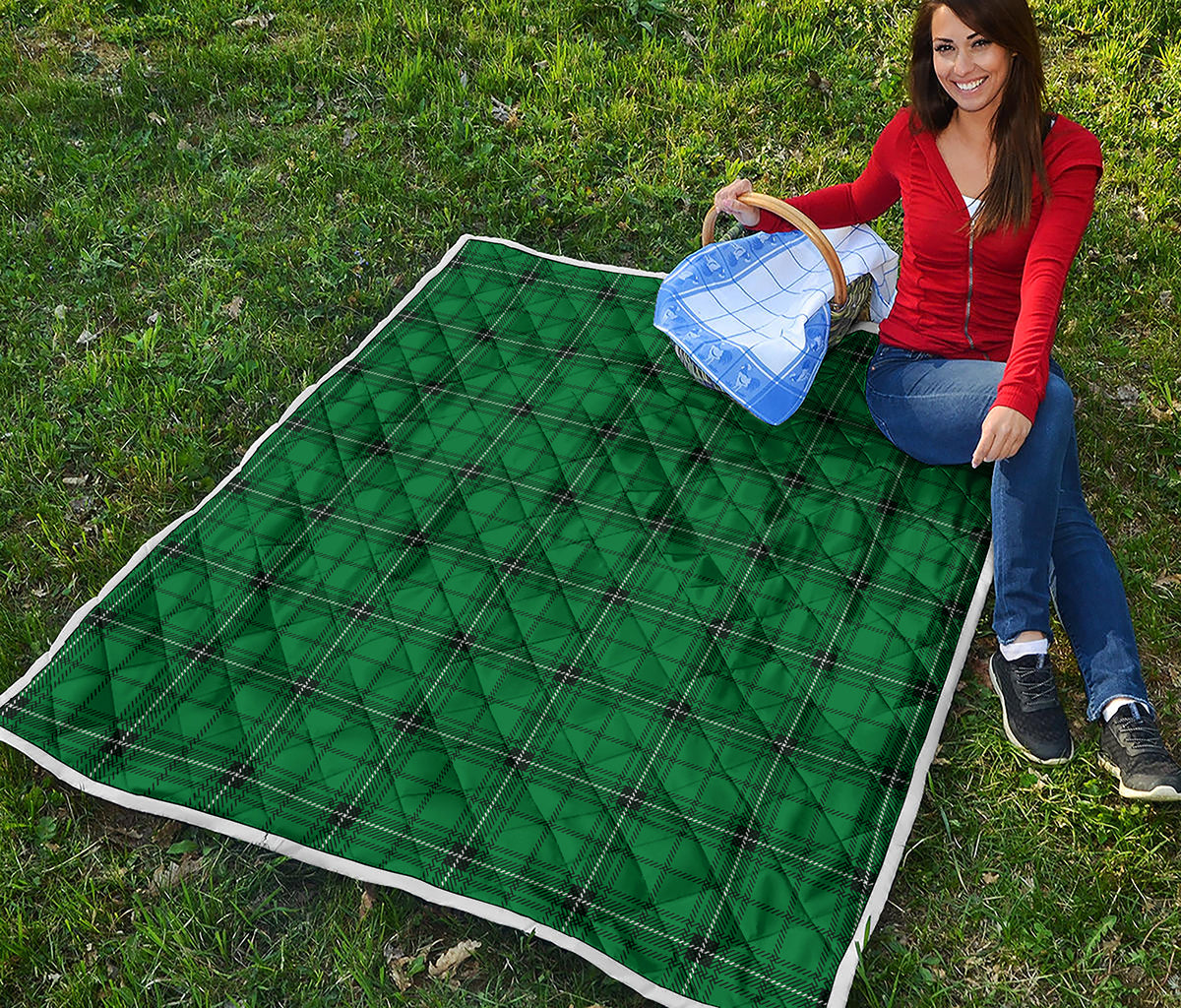 Green Stewart Tartan Print Quilt