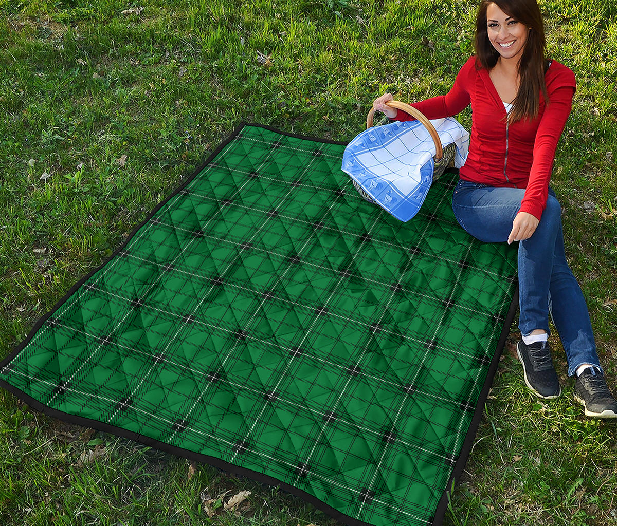 Green Stewart Tartan Print Quilt