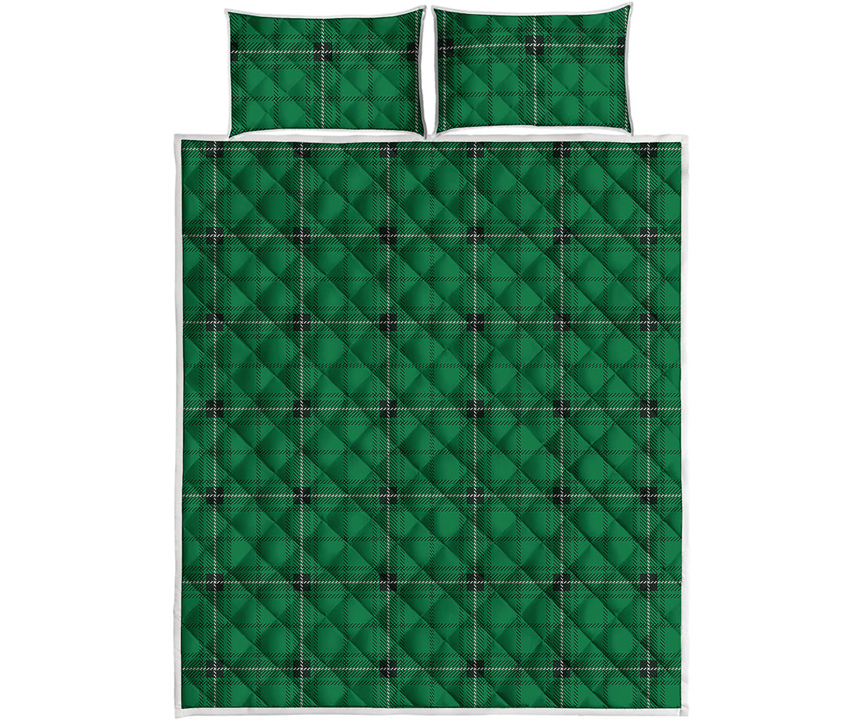 Green Stewart Tartan Print Quilt Bed Set