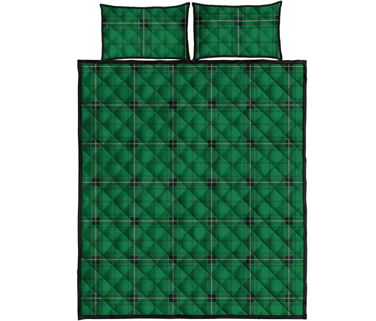 Green Stewart Tartan Print Quilt Bed Set